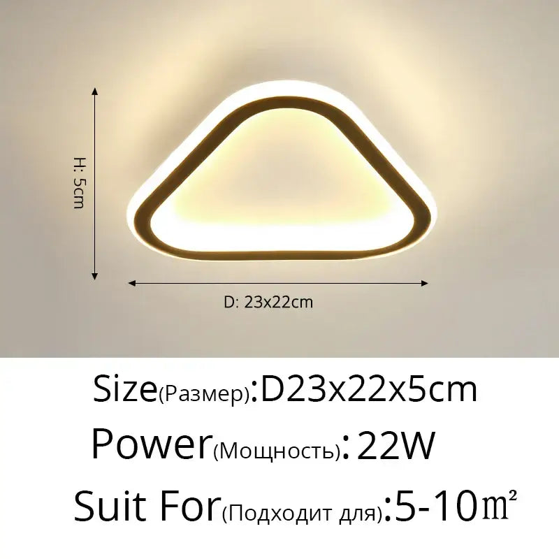 Modern triangular decorbites black led ceiling light with warm glow and sleek metallic frame for home entryway and balcony