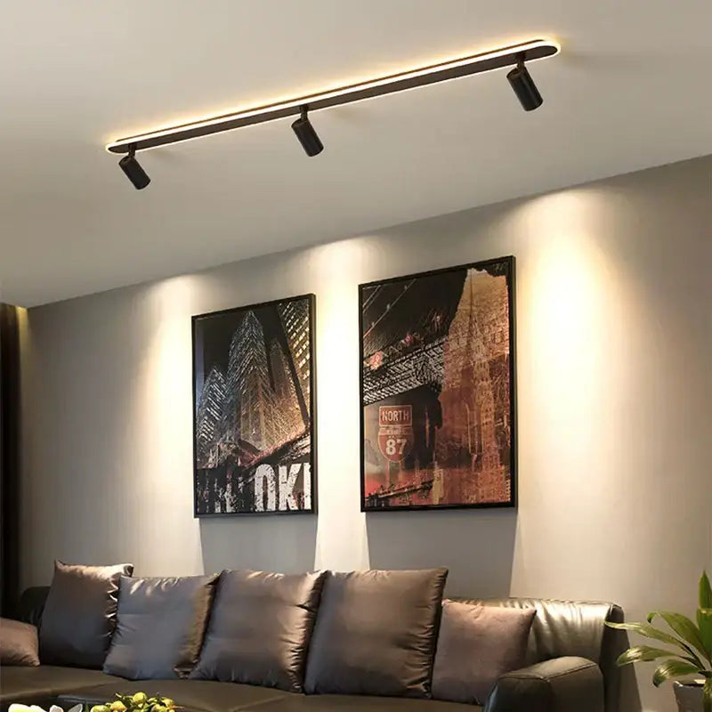 DecorBites black led ceiling spotlights with three adjustable black metal track spotlights for living room and kitchen decor