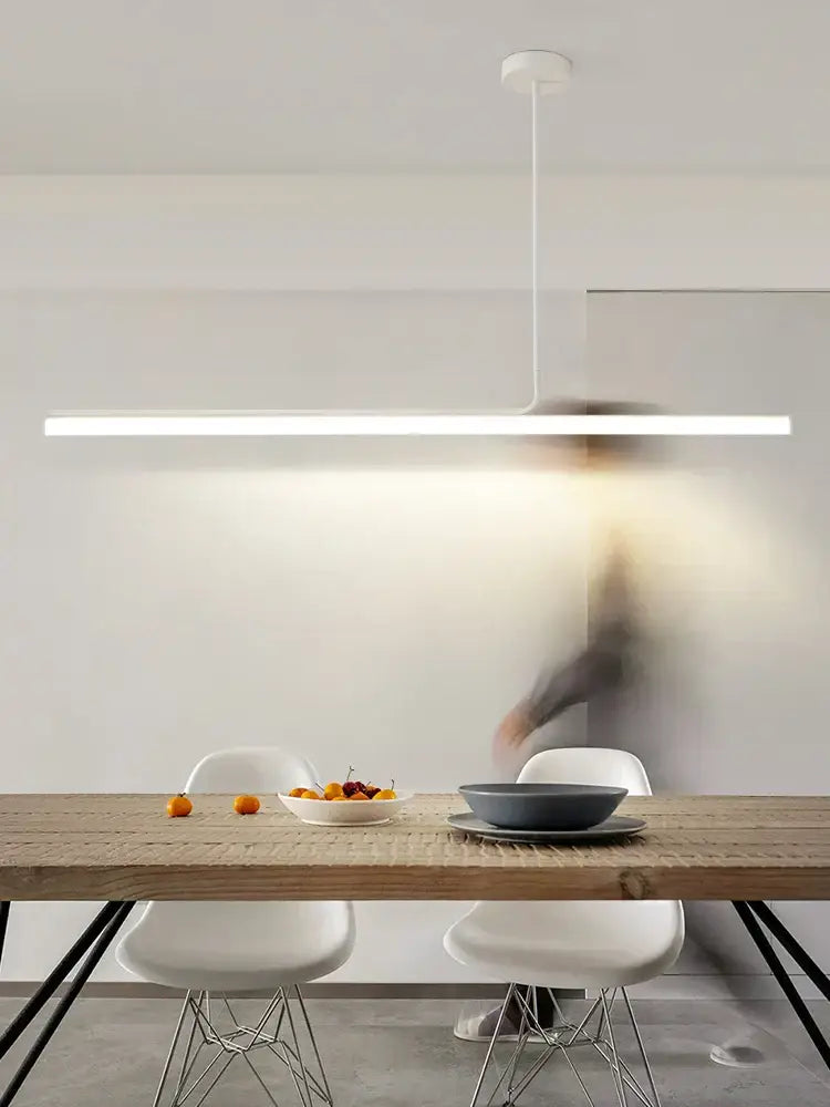 Minimalist decorbites black led chandelier with sleek linear white pendant light for modern dining room lighting