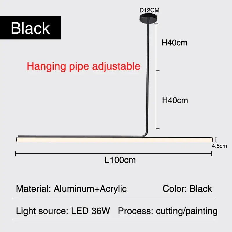 Decorbites black led chandelier with adjustable hanging pipe and aluminum acrylic construction for dining room lighting