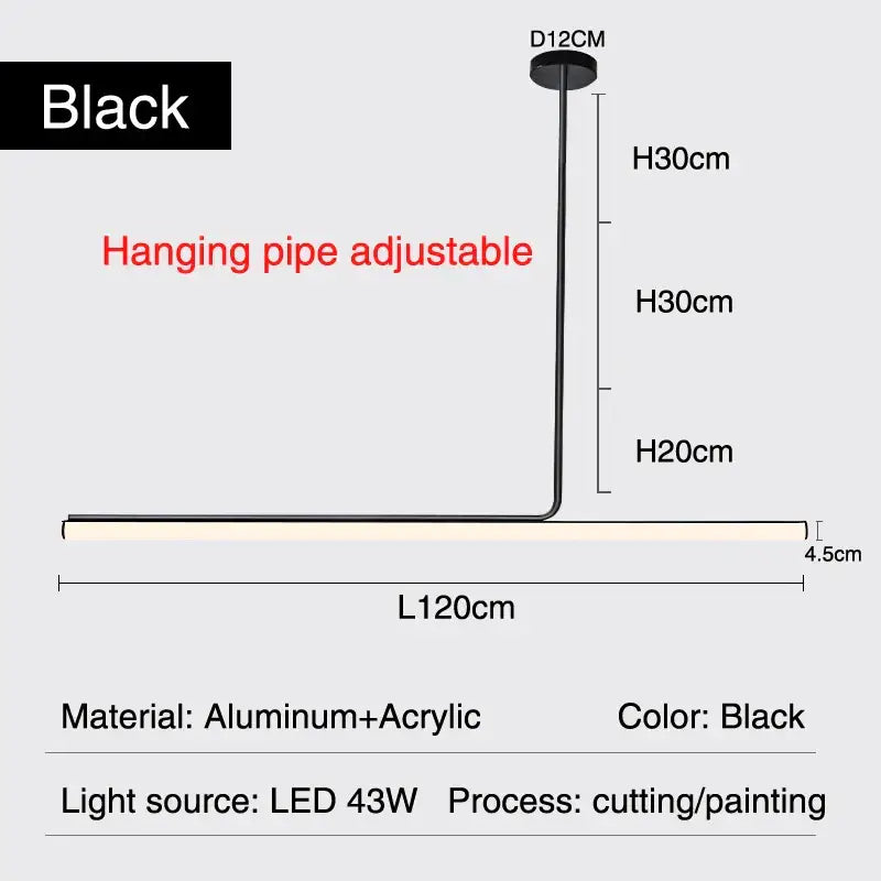 Decorbites black led chandelier with sleek aluminum acrylic design and adjustable hanging pipe for modern dining rooms