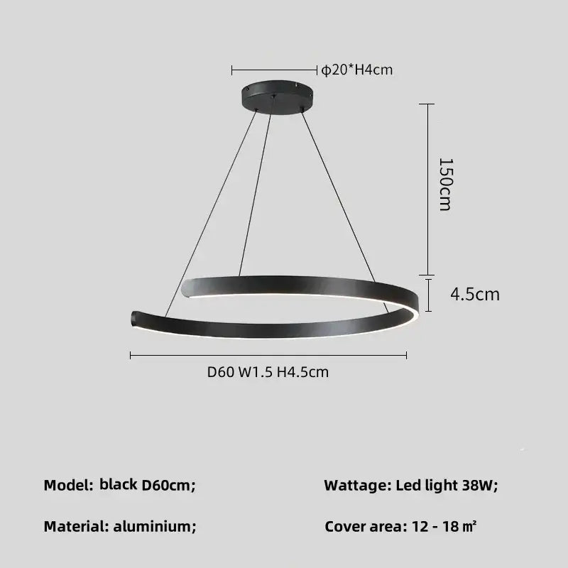 DecorBites black led chandelier pendant light with sleek aluminum frame for foyer stairs bar lighting in black finish