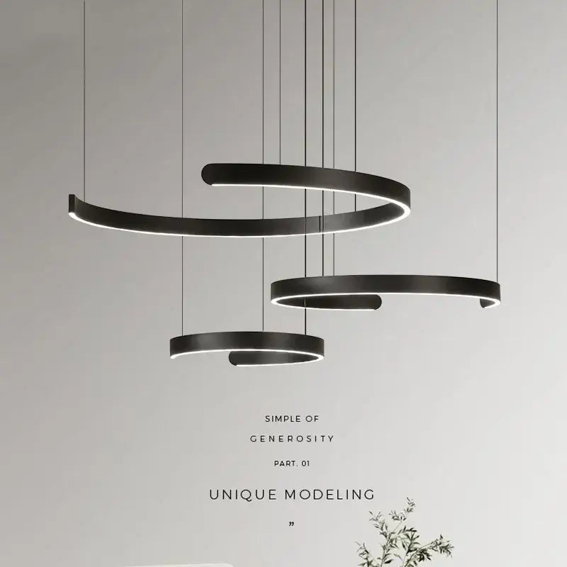 Decorbites black led chandelier pendant light with modern black circular design and integrated led for foyer stairs bar