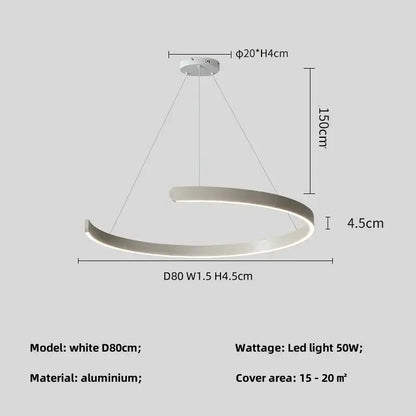 A sleek white 80cm aluminum led ceiling pendant light with minimalist design for indoor use by decorbites black led