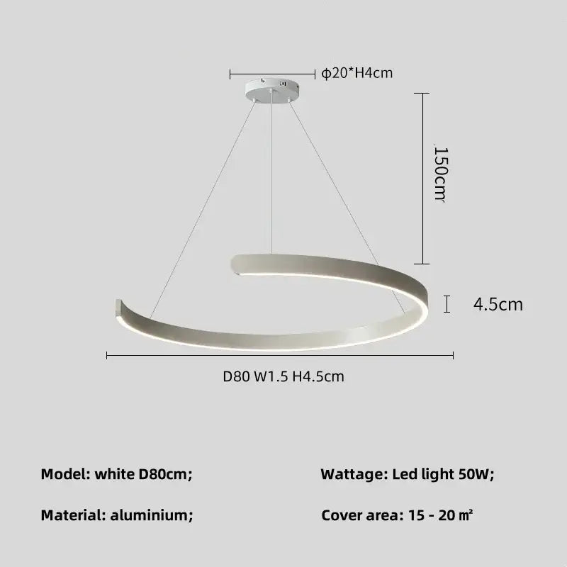 A sleek white 80cm aluminum led ceiling pendant light with minimalist design for indoor use by decorbites black led