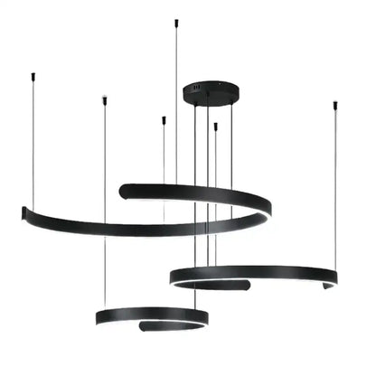 Modern black led chandelier pendant light by DecorBites with sleek spiral metallic design for foyer stairs bar lighting