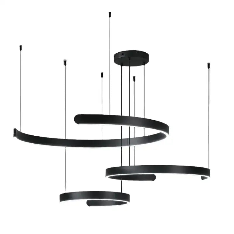 Modern black led chandelier pendant light by DecorBites with sleek spiral metallic design for foyer stairs bar lighting