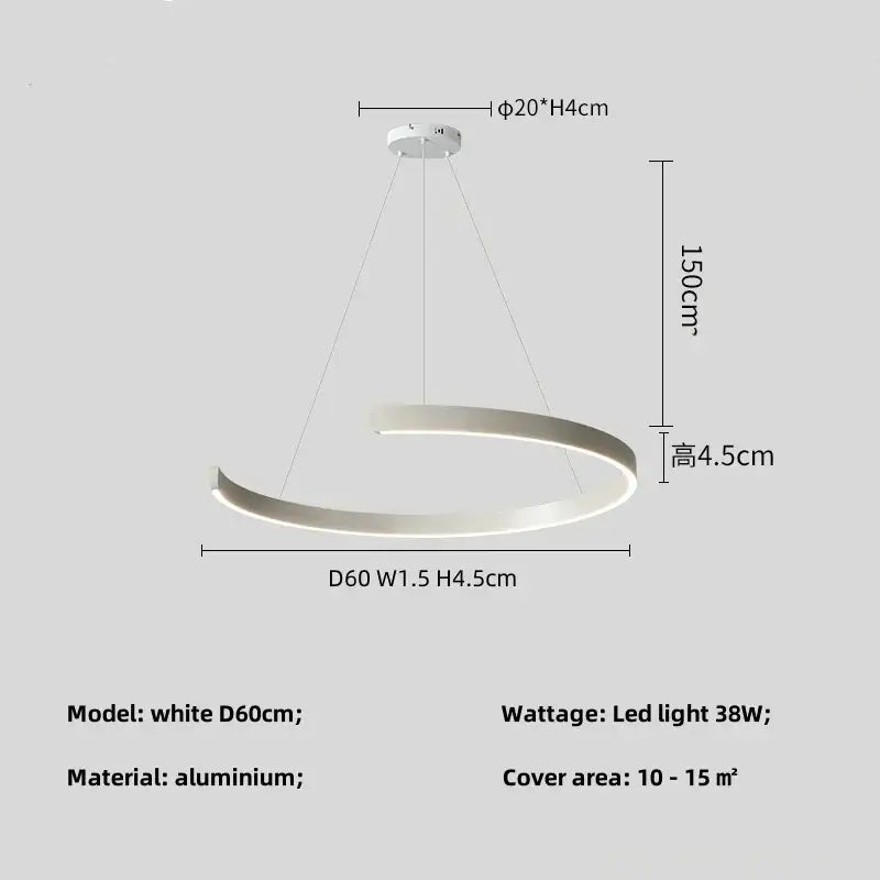 White d60cm led ceiling light with minimalist aluminum design for decorbites black led chandelier pendant light