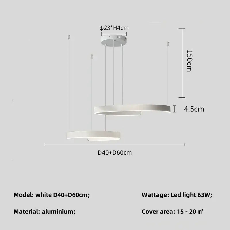 Modern white pendant light with two aluminum concentric rings for minimalist indoor use by decorbites black led chandelier