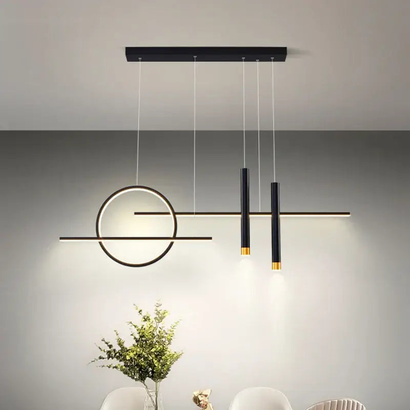 Decorbites black led pendant light with modern black and gold geometric design for dining kitchen bar lighting
