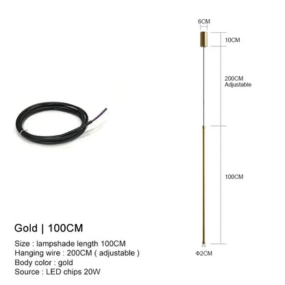 Gold-colored decorbites black led pendant lights with sleek cylindrical shade and adjustable wire for dining room and bedroom