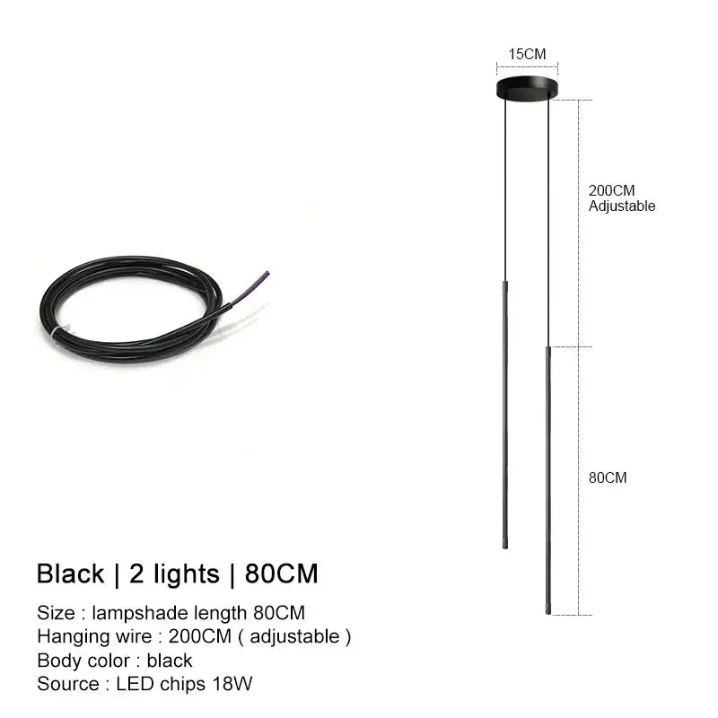 DecorBites black led chandelier pendant lights with two led bulbs and adjustable 200cm wire for dining room and bedroom