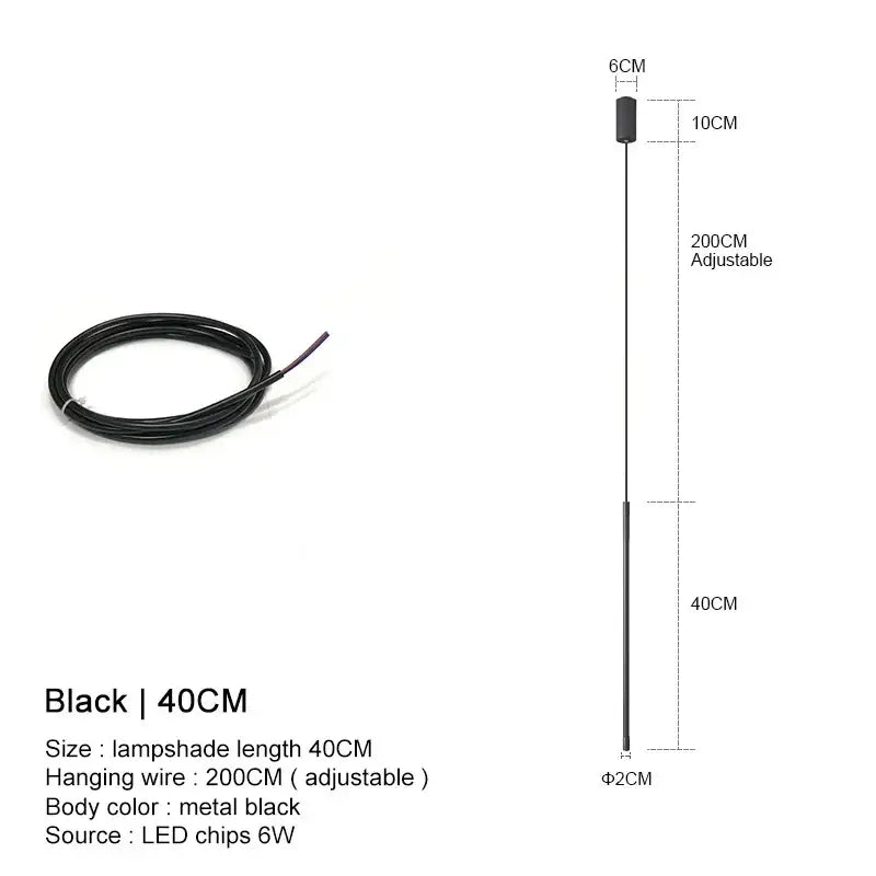 Decorbites black led pendant lights featuring a black metal shade with 40cm diameter and adjustable 200cm wire