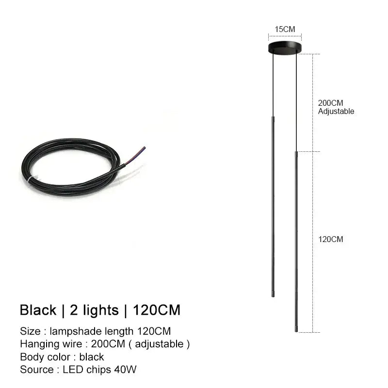 DecorBites black led chandelier pendant lights with two led lights and 120cm adjustable wire for dining room use