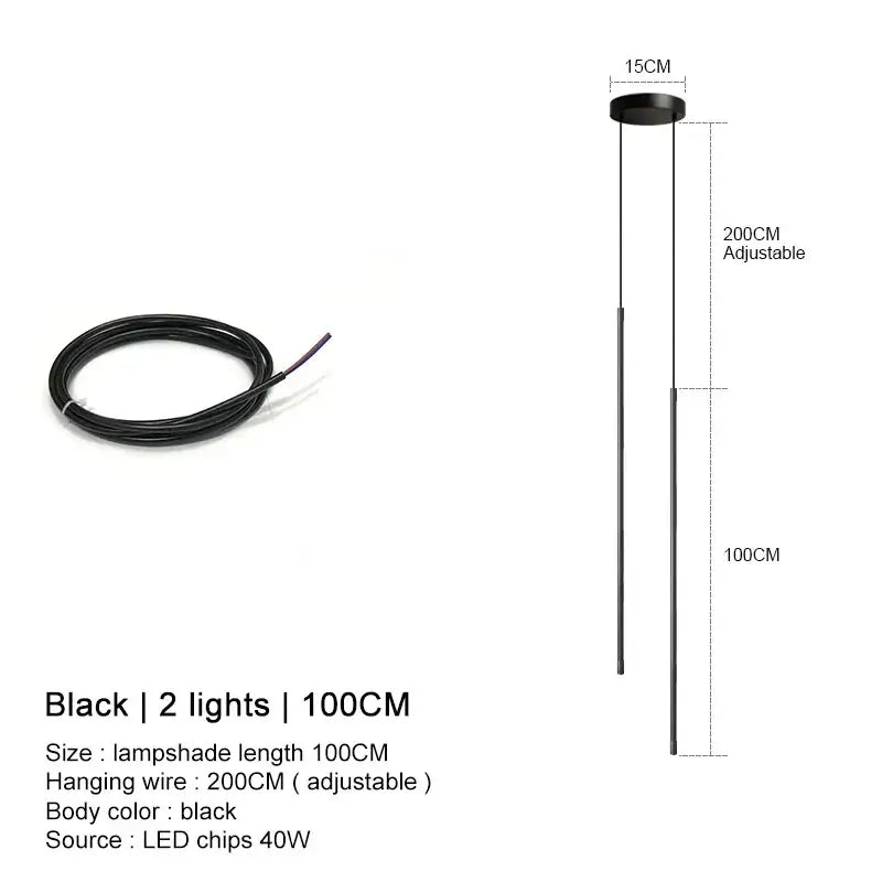 Decorbites black led chandelier pendant lights with two leds and adjustable 200cm wire for dining and bedroom use