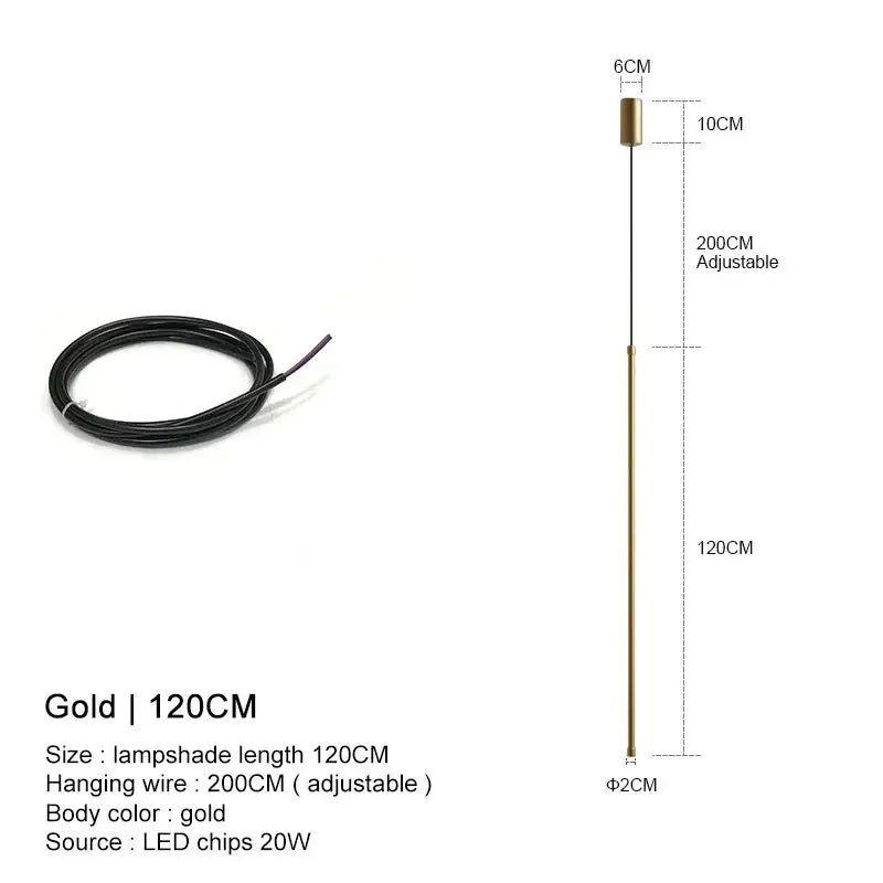 Gold-colored 120cm decorbites black led chandelier pendant lights with cylindrical shade and adjustable wire for dining room