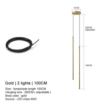 Gold-colored modern pendant lights with two led lights and adjustable wire from DecorBites black led chandelier series