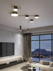 Modern brushed nickel ceiling light fixture with five circular bulbs in decorbites black led chandelier design