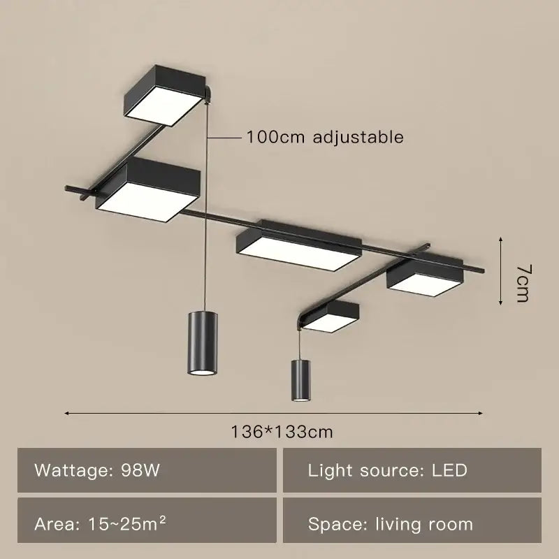 Modern black led ceiling light fixture with adjustable square and cylindrical lamps by decorbites black led chandelier