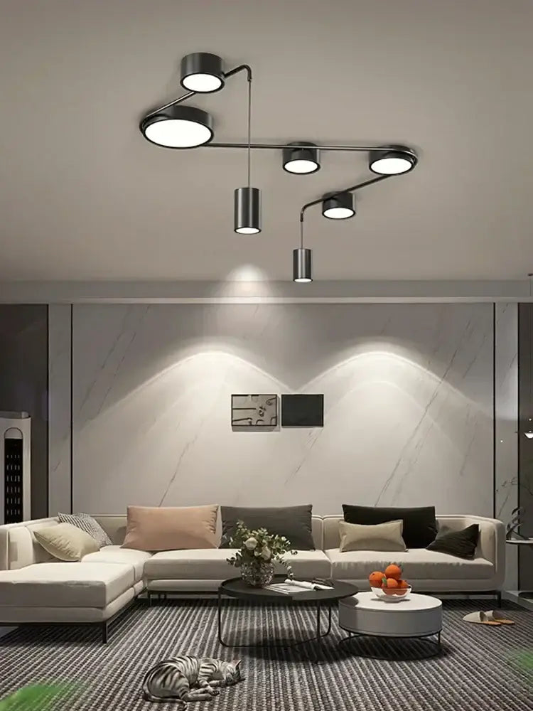 Modern black metal decorbites black led ceiling light fixture with circular bulbs for living dining bedroom hall kitchen