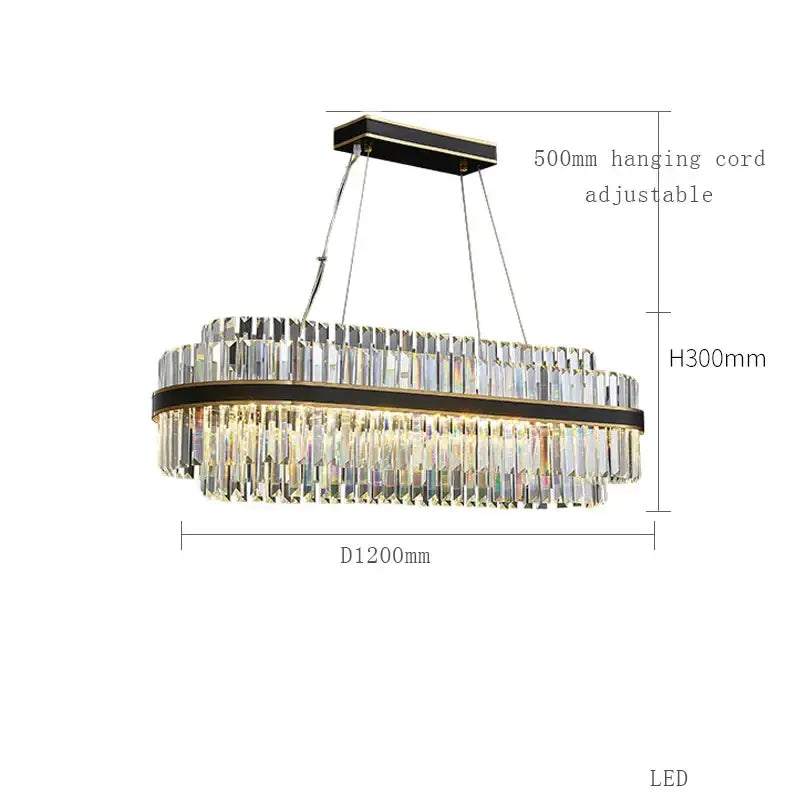 DecorBites black led crystal chandelier with black metal frame and cascading clear prisms for luxury dining room design
