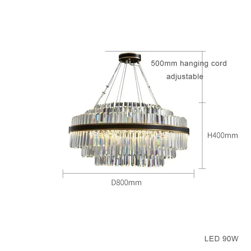 DecorBites black led crystal chandelier with clear prisms and dark bronze frame for luxury dining room lighting