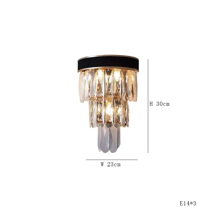 DecorBites black led crystal chandelier with tiered faceted prisms gold accents and black velvet trim for dining room luxury design