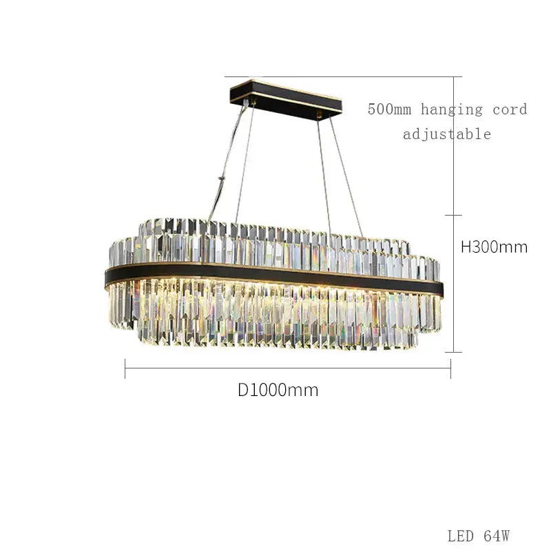 Elegant décorbites black led crystal chandelier with clear prisms, dark bronze frame, and adjustable 500mm hanging cord for dining room luxury design