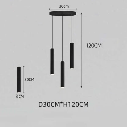 Decorbites black led modern nordic cylindrical pendant light with three rods and circular ceiling mount for staircase