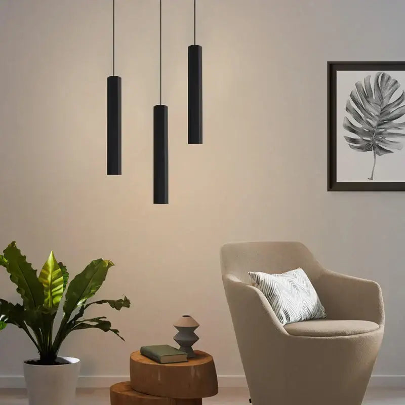 Three sleek black cylindrical pendant lights from decorbites black led crystal staircase chandelier modern nordic design