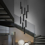 Modern nordic decorbites black led crystal staircase chandelier with black cylindrical pendant lights emitting soft glow