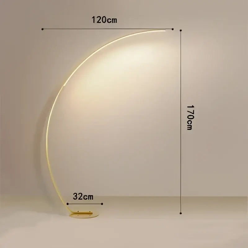 A sleek DecorBites black led dimming floor lamp with a gold-toned metal frame and warm glow for bedroom and living room
