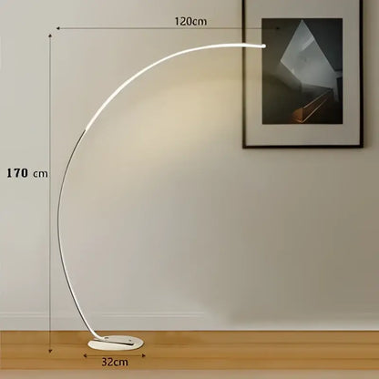 Decorbites black led dimming floor lamp with modern white curved design and sleek metallic finish for bedroom and living room
