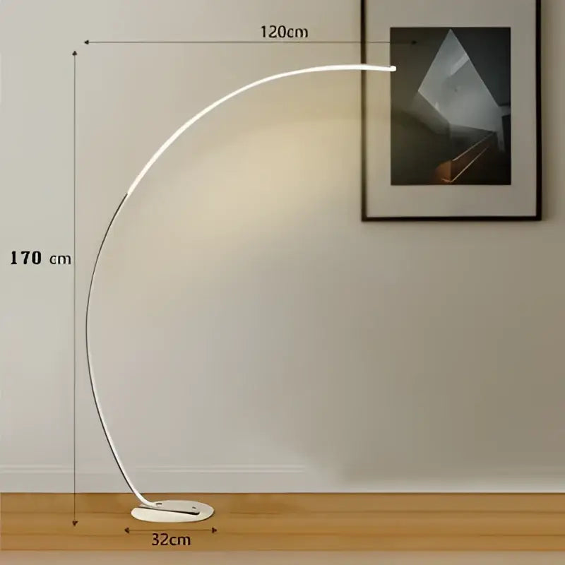 Decorbites black led dimming floor lamp with modern white curved design and sleek metallic finish for bedroom and living room