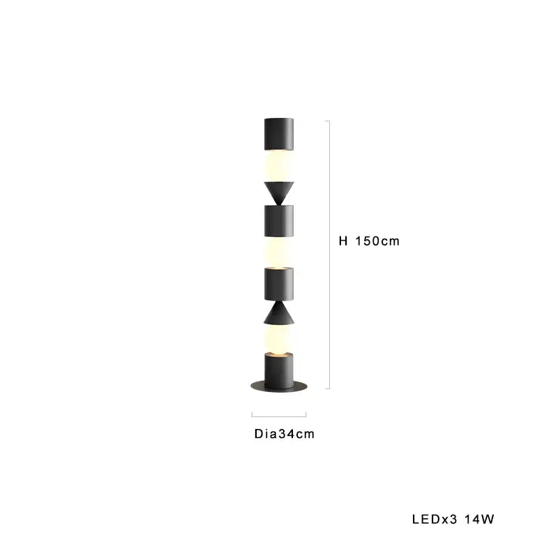 Decorbites black led floor lamp with black geometric design featuring alternating cylindrical and triangular light fixtures