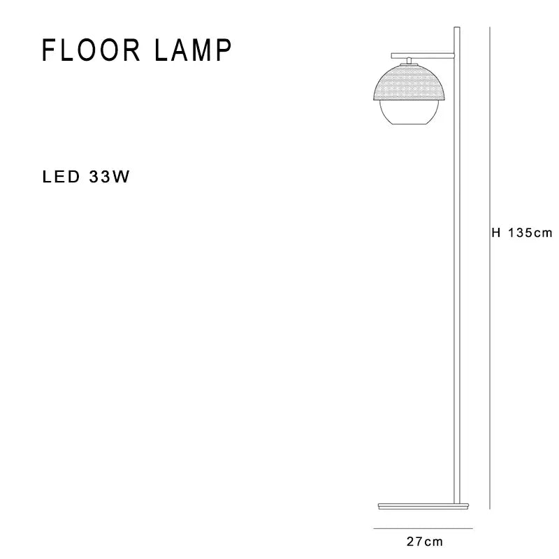 Minimalist decorbites black led floor lamp with slender metallic pole and spherical woven-textured shade for living room