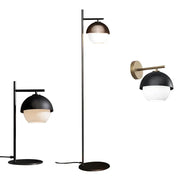 Modern minimalist black led floor lamp by DecorBites with sleek metal frame and textured dome shade for living room use