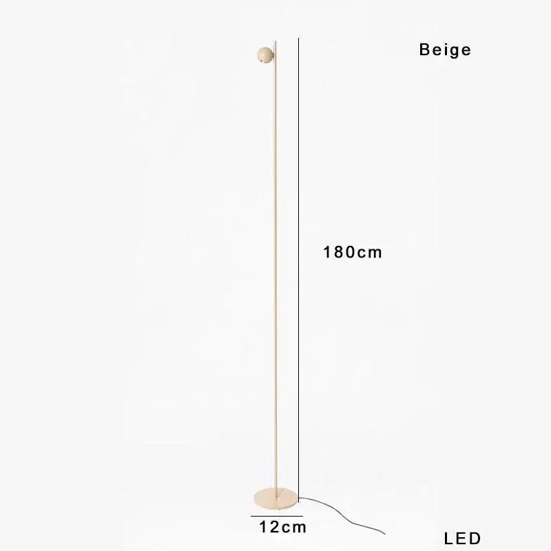 Beige led floor lamp with slender minimalist design and spherical light head for decorbites black led floor lighting