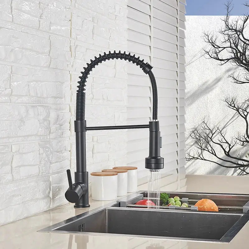 Decorbites black led kitchen faucet with black matte finish pull down mixer tap and flexible coiled hose design