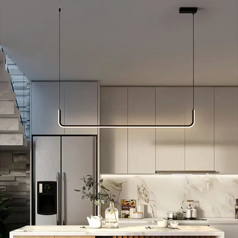 Modern minimalist decorbites black led pendant chandelier with sleek black frame and integrated led strip lighting