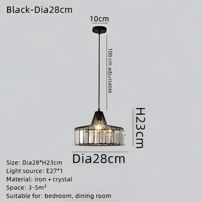 DecorBites black led pendant chandelier with black iron and crystal, 28cm diameter, adjustable height up to 100cm