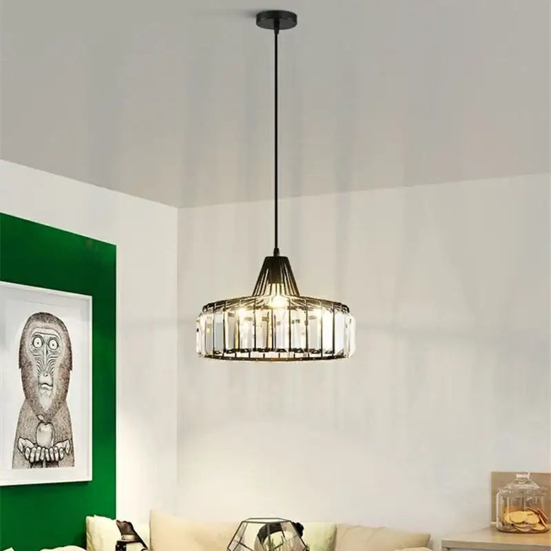 Black metal pendant chandelier with clear crystal accents from decorbites black led pendant for kitchen dining room
