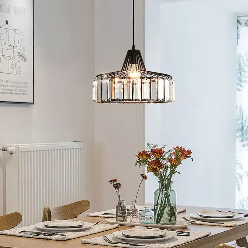 Decorbites black led pendant chandelier in black metal with clear crystal accents for kitchen dining room lighting