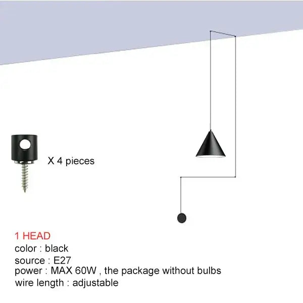 Decorbites black led pendant chandelier with adjustable wire length and e27 bulb socket for modern bedroom and dining room