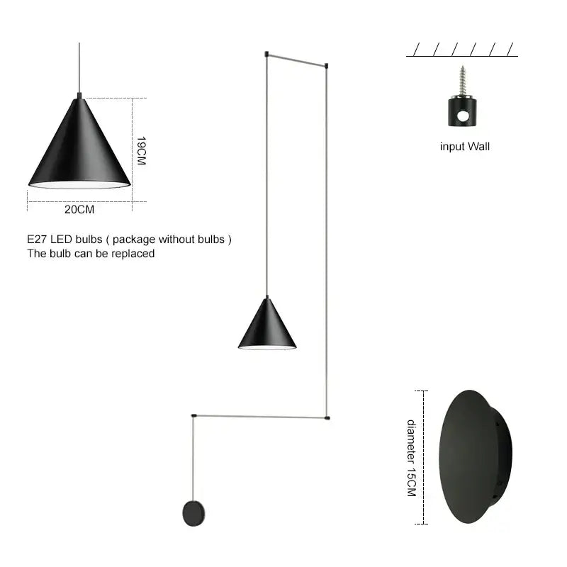 Decorbites black led pendant chandelier with a sleek conical design and adjustable hanging length for modern decor