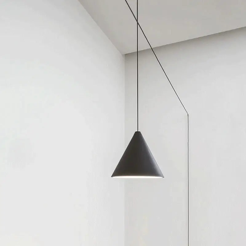Decorbites black led pendant chandelier featuring a sleek black conical design hanging from thin cables for modern decor