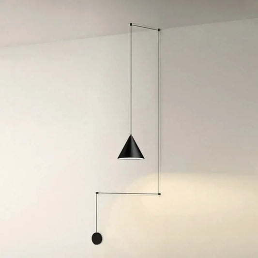 Decorbites black led pendant chandelier with black conical shade and minimalist metal frame for modern bedroom decor