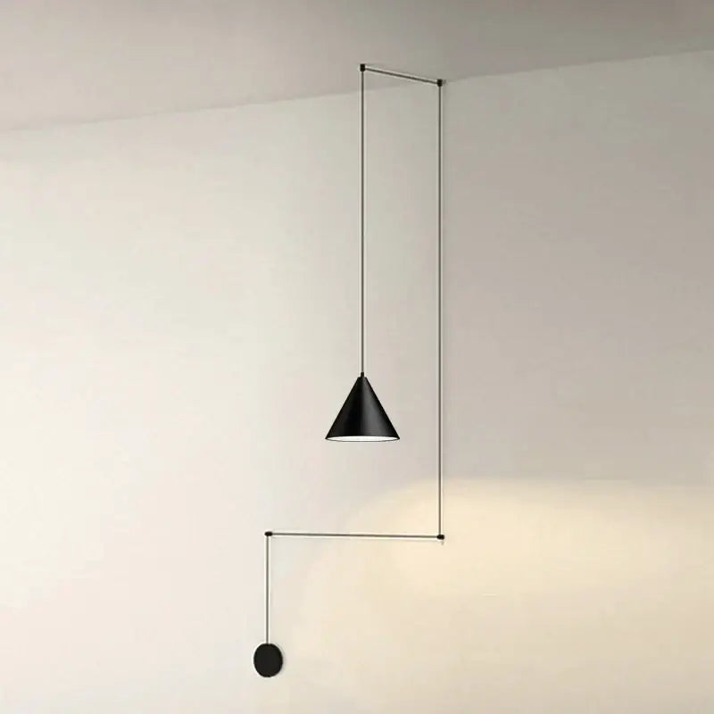 Decorbites black led pendant chandelier with black conical shade and minimalist metal frame for modern bedroom decor