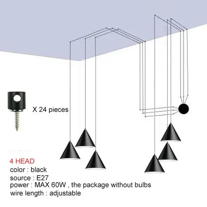 Decorbites black led pendant chandelier with adjustable wire length and e27 bulb sockets for modern bedroom or dining room