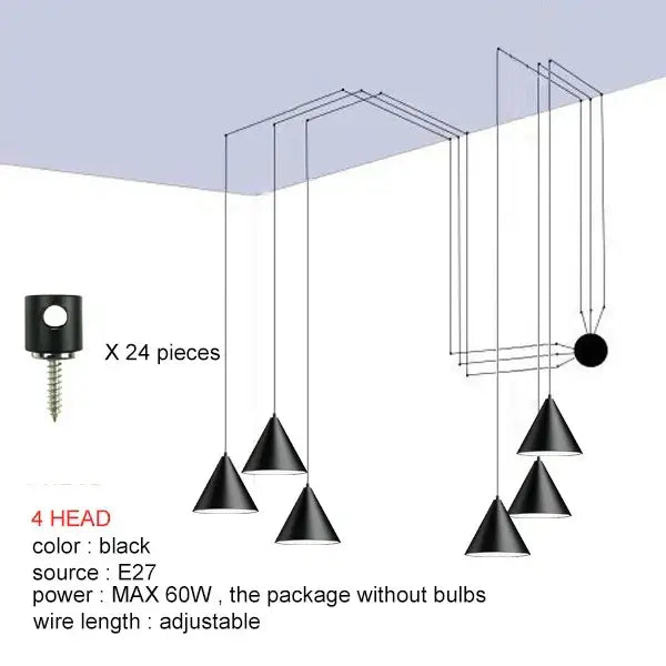 Decorbites black led pendant chandelier with adjustable wire length and e27 bulb sockets for modern bedroom or dining room